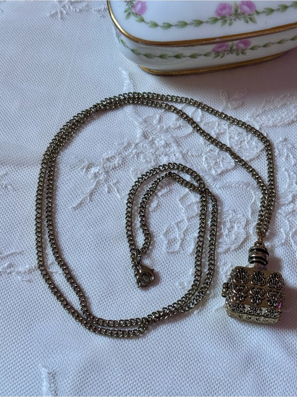 Antique Design Brass Tone Poison Pill Pendant Necklace - Women’s Jewelry